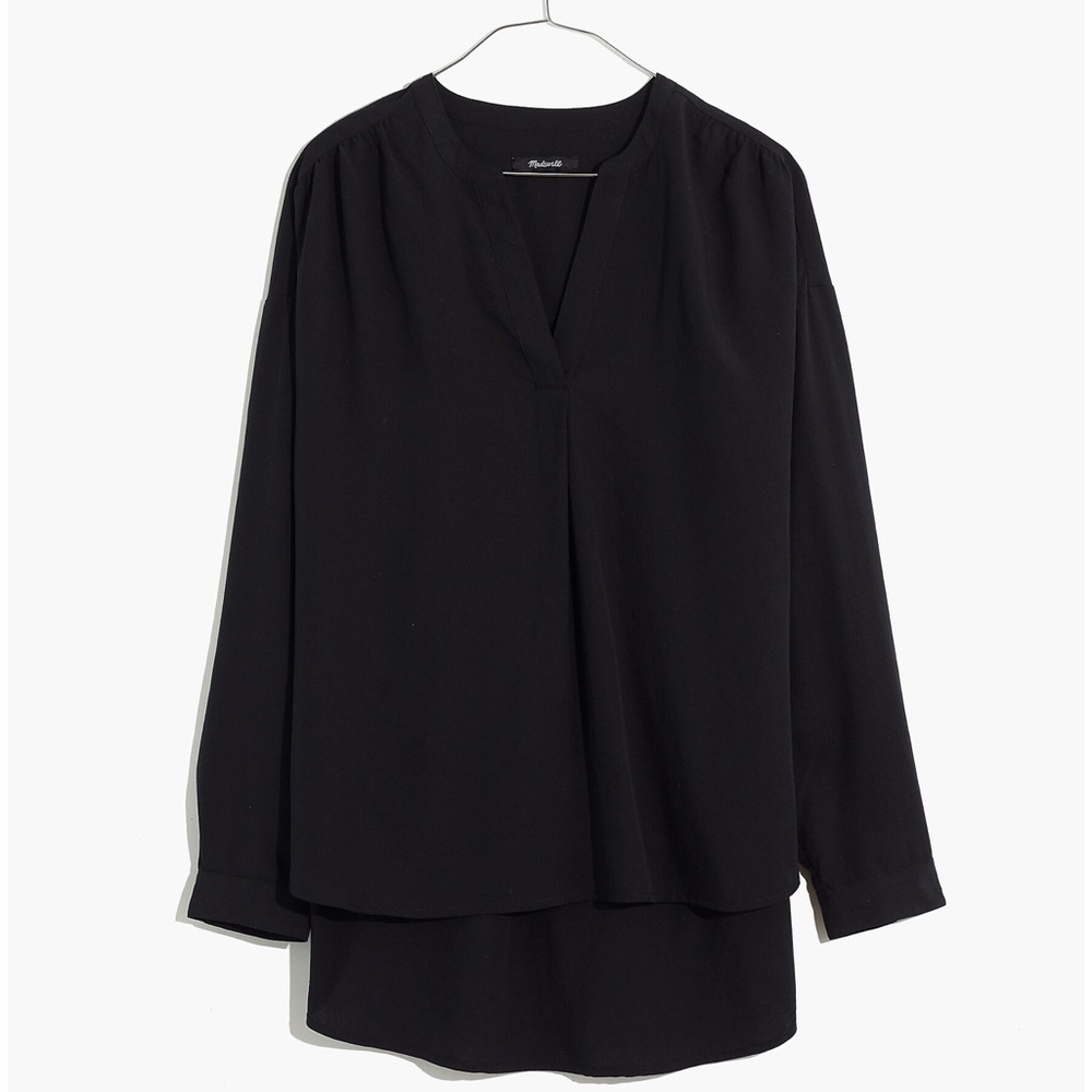 Madewell Sandwashed Popover Top Black NWT